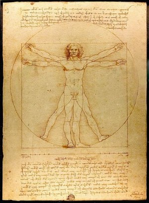 レオナルド・ダ・ヴィンチ『ウィトルウィウス的人体図』 (http://ja.wikipedia.orgより)